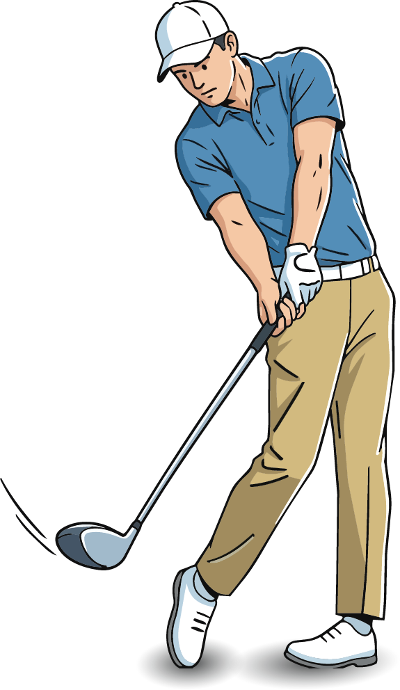 Illustrated golfer following through on a drive